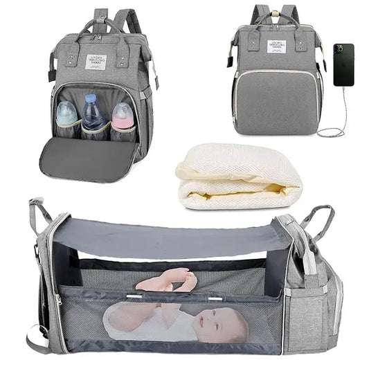 3-in-1 Luiertas Rugzak met Opvouwbaar Babybed